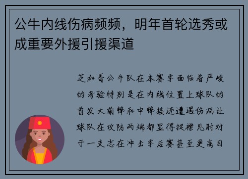 公牛内线伤病频频，明年首轮选秀或成重要外援引援渠道