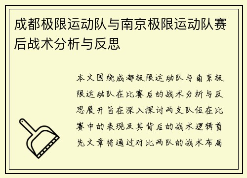 成都极限运动队与南京极限运动队赛后战术分析与反思