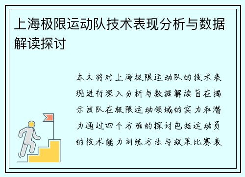 上海极限运动队技术表现分析与数据解读探讨