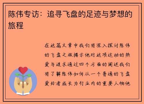 陈伟专访：追寻飞盘的足迹与梦想的旅程